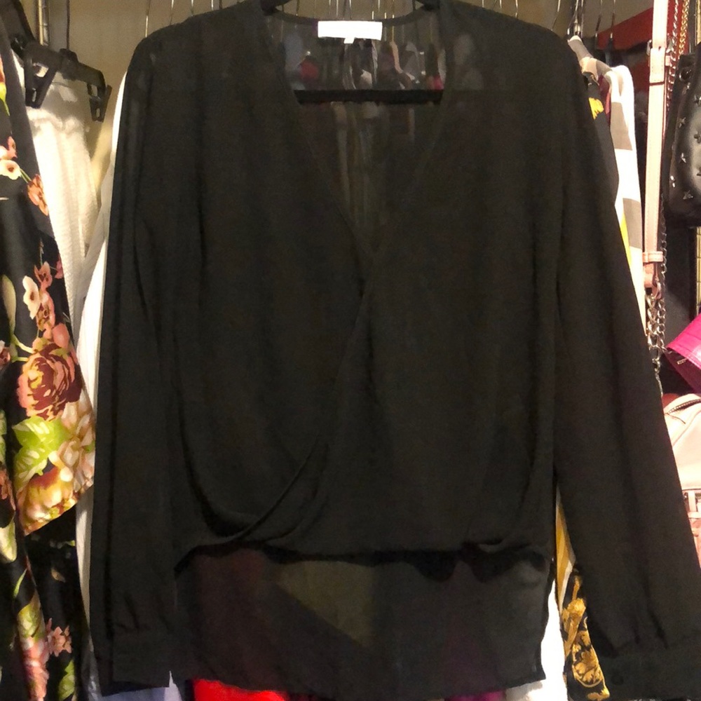 Fuax wrap see threw blouse